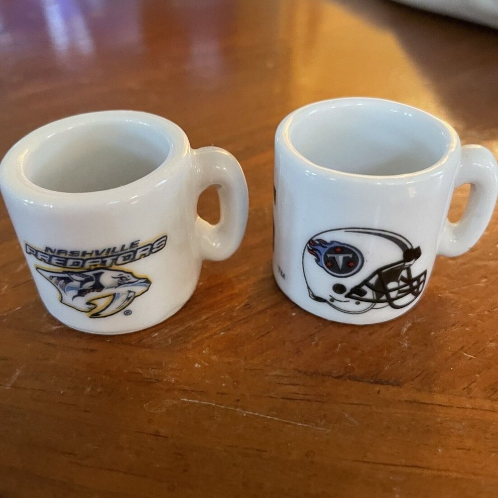 Vintage Rare Nashville Predators Tn Titans Mini Coffee Mug Set - NOS